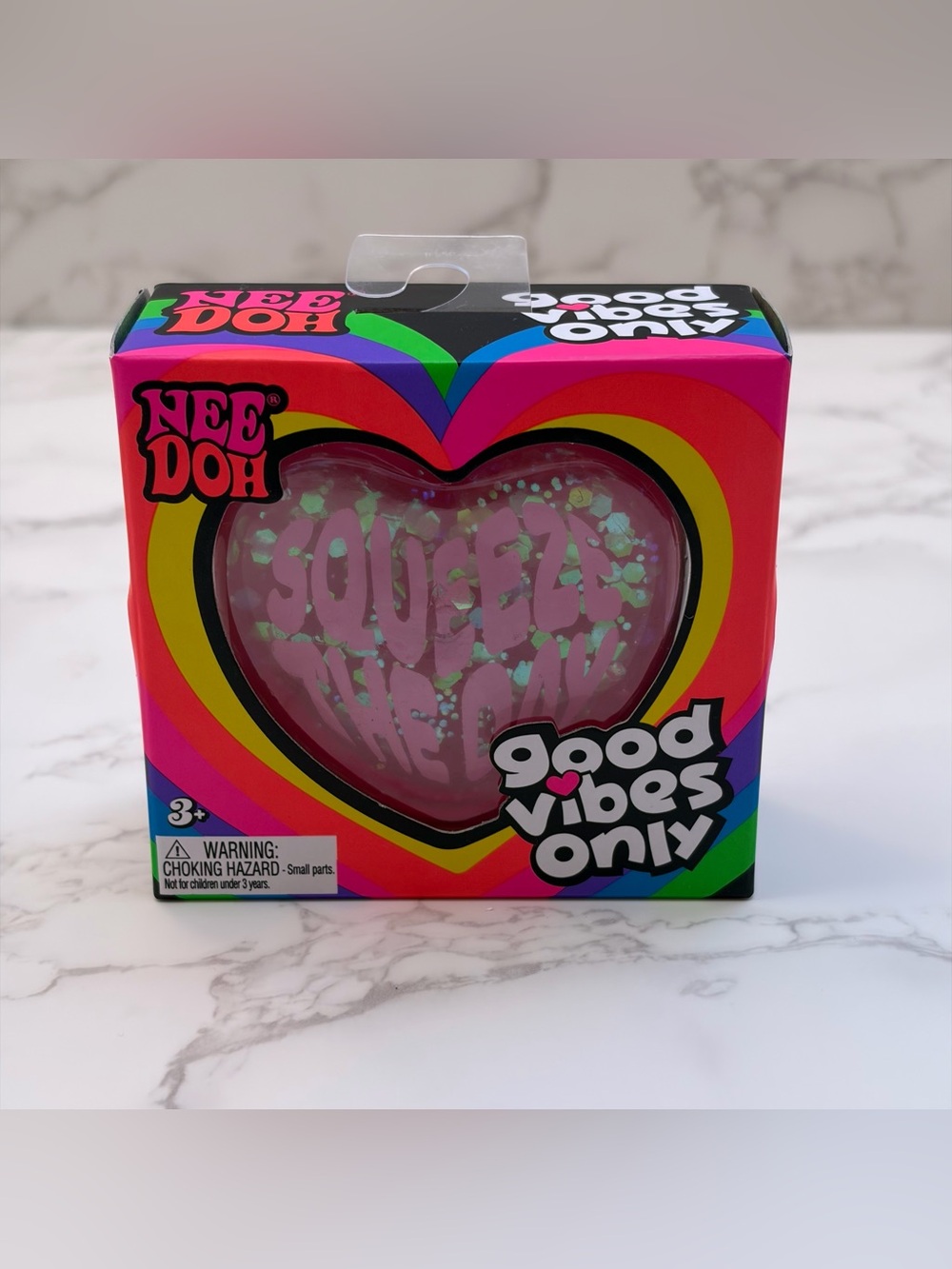 NeeDoh "Good Vibes Only" Heart Shaped Pink Fidget Toy “Squeeze The Day” New